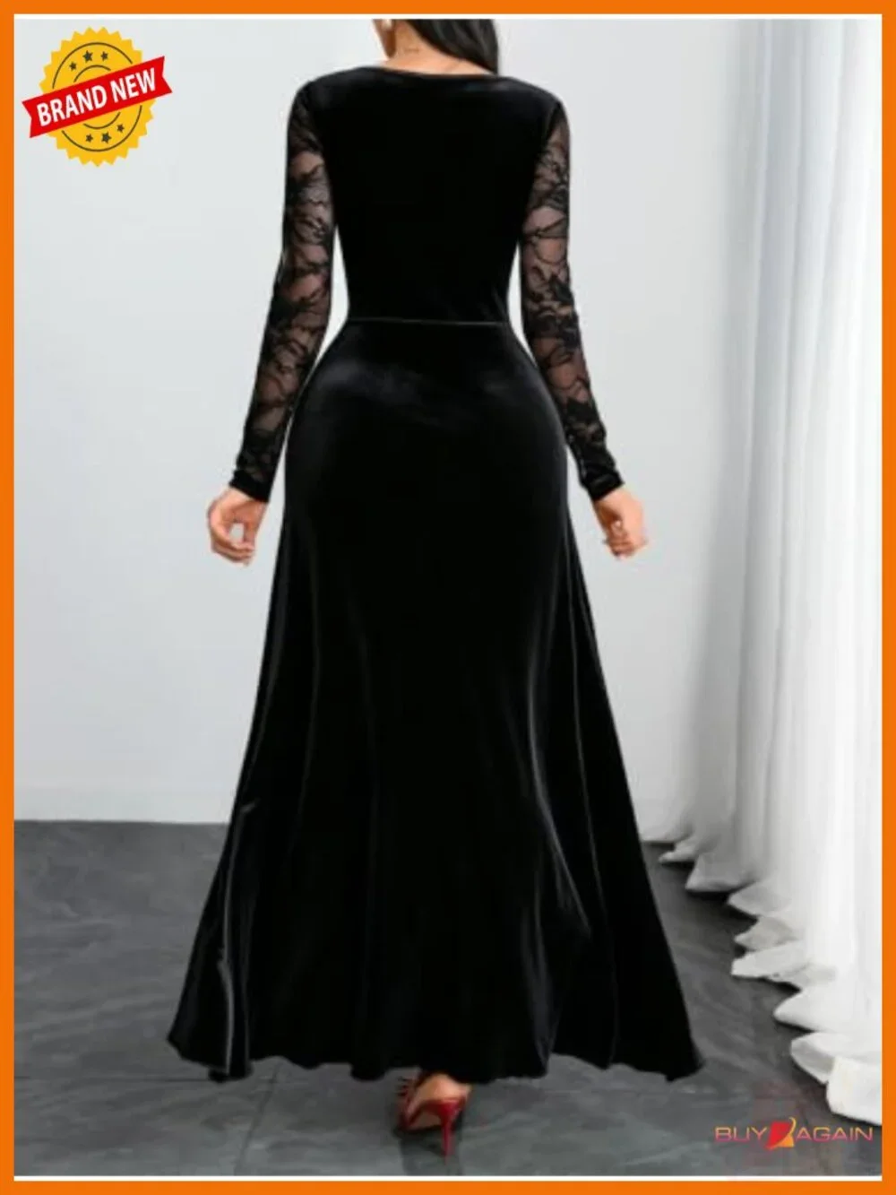 Velvet Lace Long Sleeve Maxi Dress Gothic Formal Gown